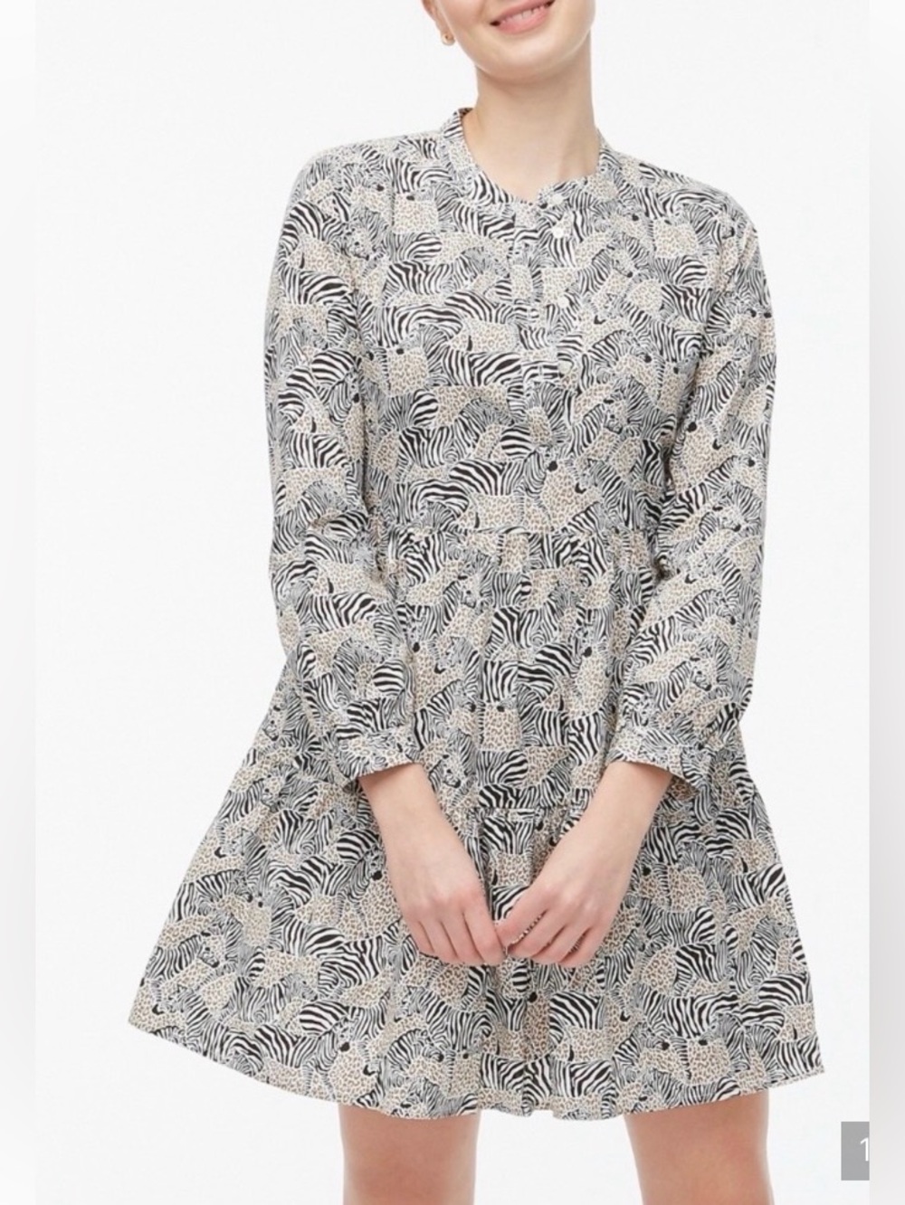 J Crew Tiered Long-Sleeve Dress in Black and Cream-s